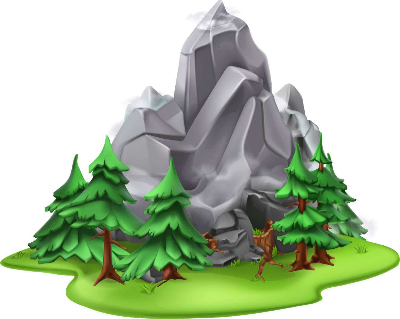 Cartoon forest and mountain, camping 3d icon